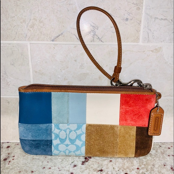 Coach Suede & Leather Patchwork Wristlet/Clutch - Picture 1 of 5